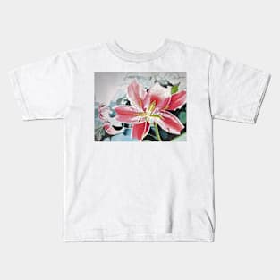 Red Lily Flower Watercolor Painting Kids T-Shirt